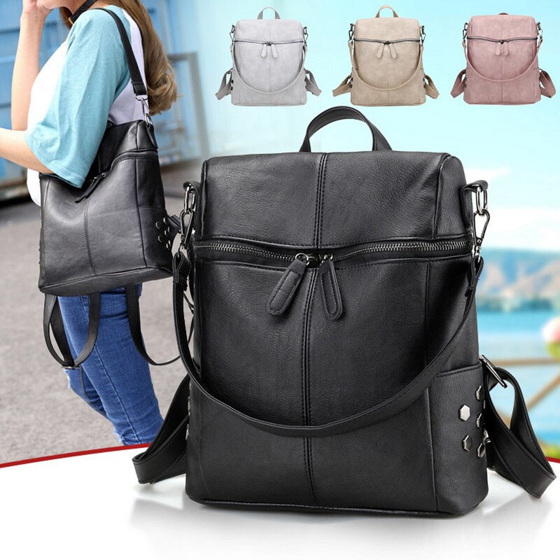 Mochila De cuero de para mujer, impermeable, de piel sintética, con cremallera, informal, para mujer, bolso de hombro para Adolescente, mochila escolar