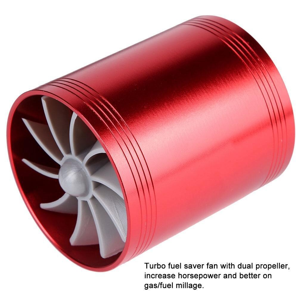 Car Turbine Supercharger Turbo Charger Double Air Filter Intake Fan Fuel Gas Saver Kit Auto Replacement Part: Red
