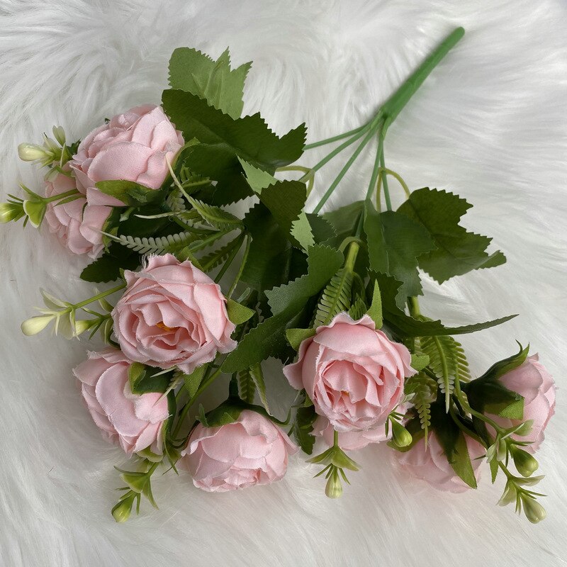 Artificial Silk Peony Gypsophila Bouquet Wedding Bride Holding Flowers Home Living Room Garden Desktop Flower Arrangement Decor: light pink