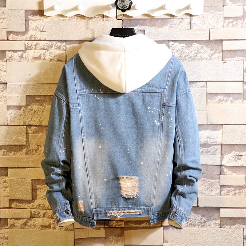 Men's clothing man coats Jeans Casual loose Ripped Holes Vintage Bomber Denim Jacket