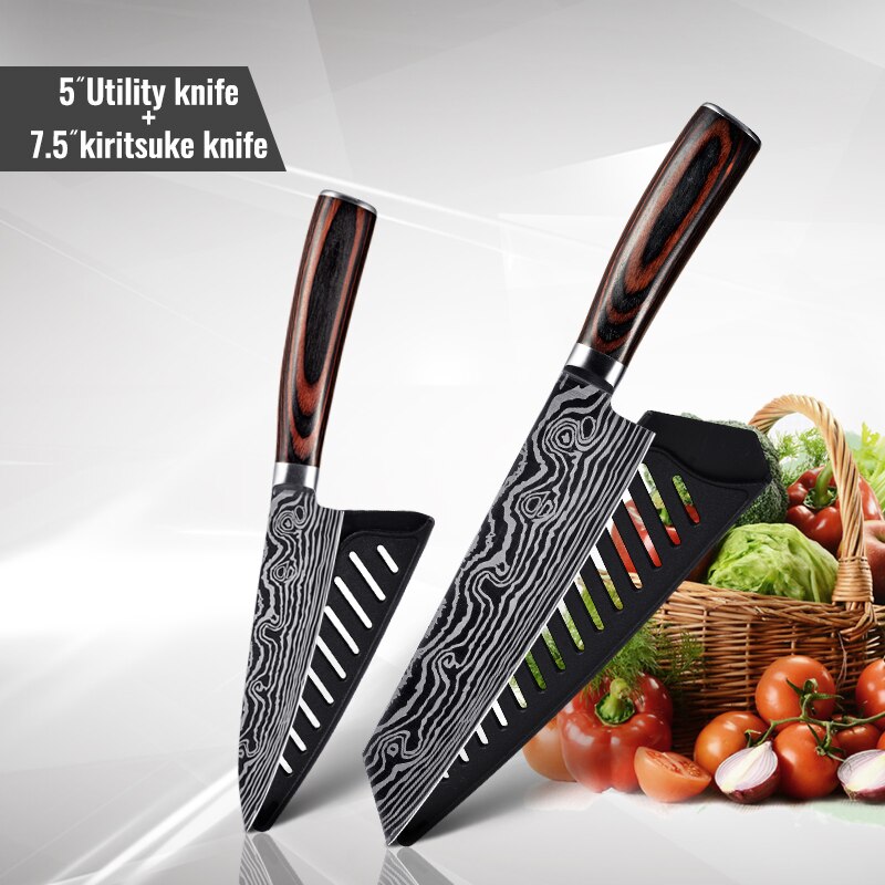1806D1 8'' küche Messer-Set Utility kochmesser Sharp 5'' Cleaver Santoku Brot Messer Sharp küche werkzeuge: 2 PCS Value set D
