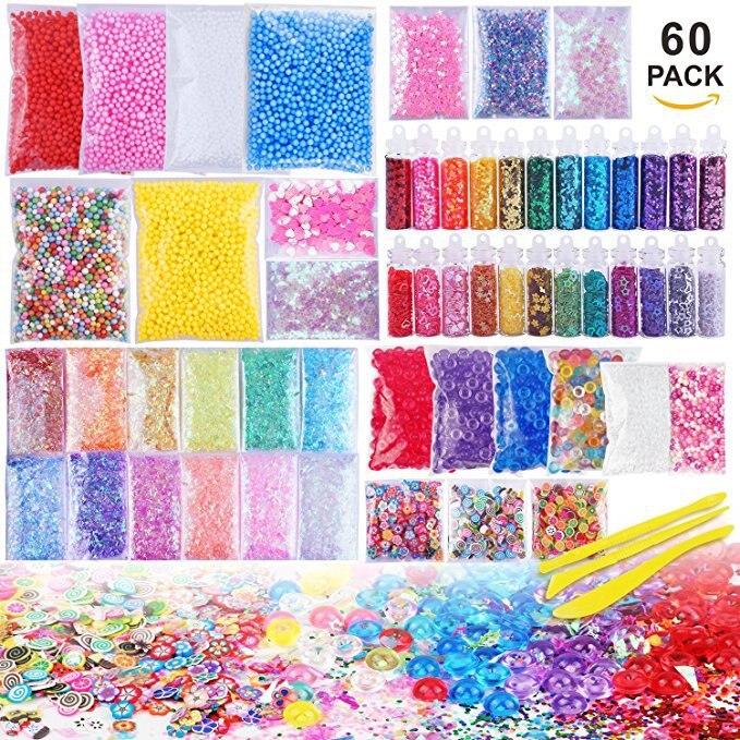 60pcs Color Foam Ball Granule Flat Beads Gold Powder Wrappers Polymer Clay Set
