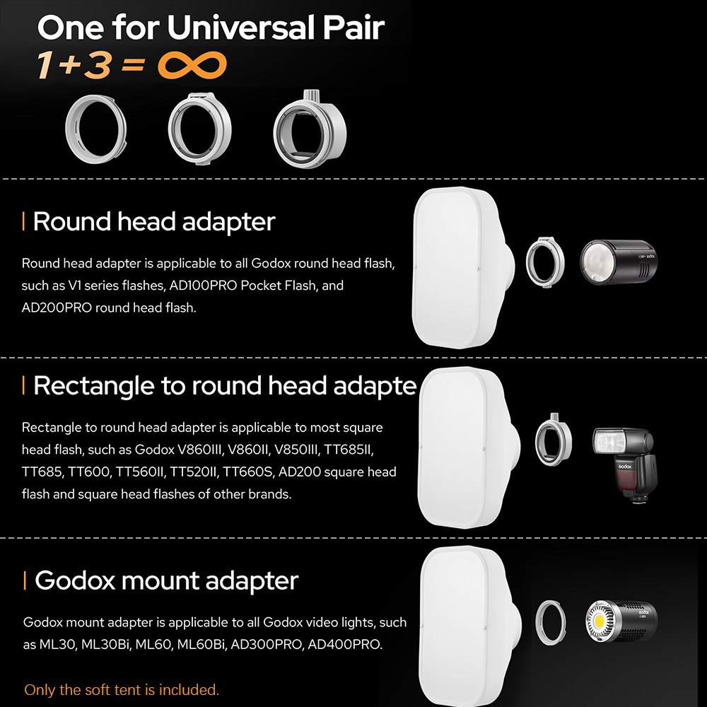 Godox ml -cs1625/ soft tent kit -cd15 3 adaptern für fotoblitz, studiofotografie, porträt-aufhelllicht-zubehör