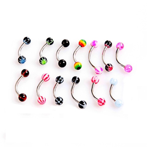 20pcs Colorful Stainless Steel Ball Barbell Curved Eyebrow Rings Bars Tragus Piercing