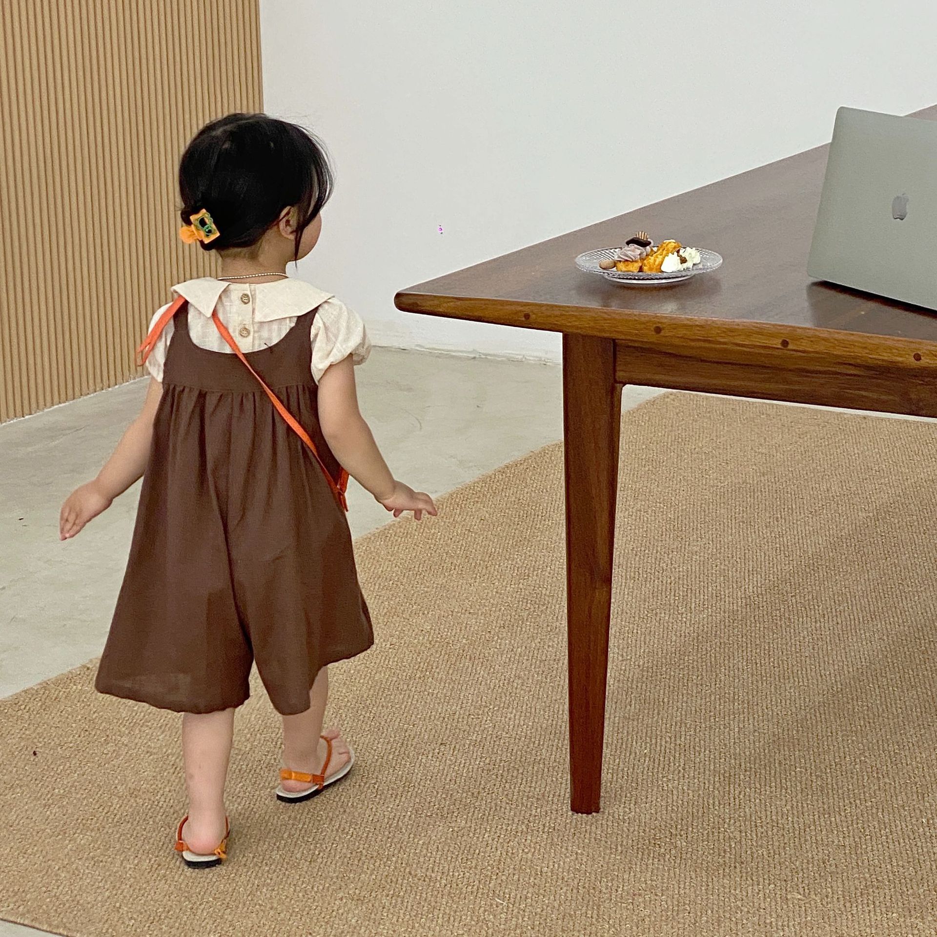 1752B 2022 camicie per bambini estive nuove ragazze coreane camicetta bavero tinta unita manica corta cotone lino camicie per bambini