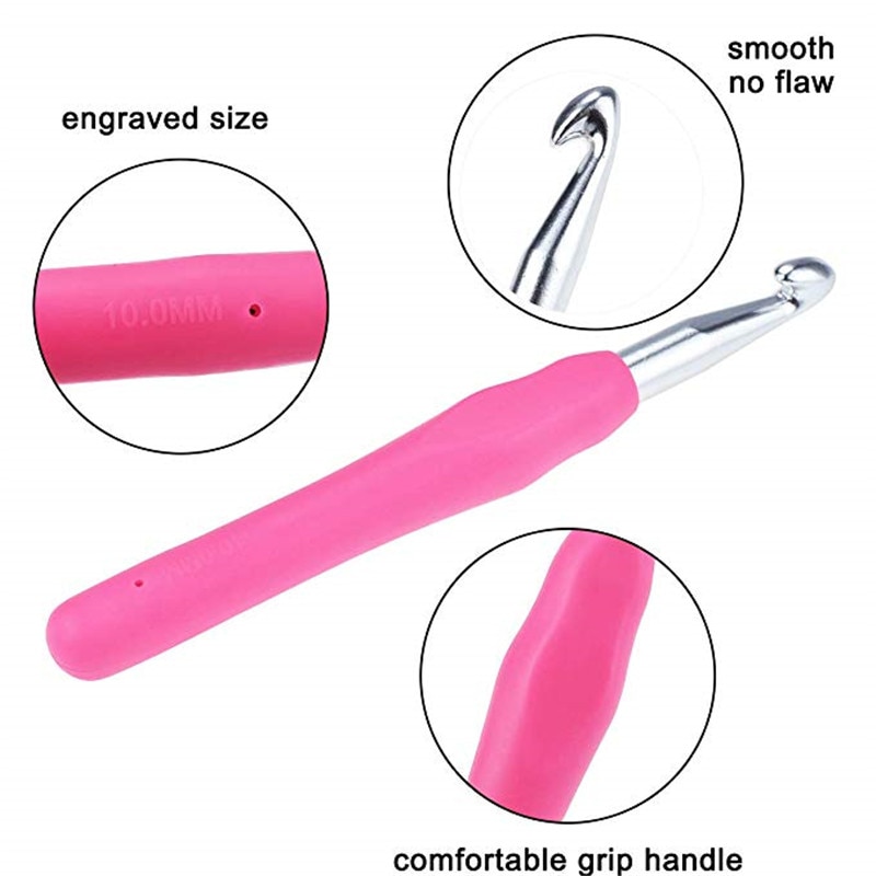 Conjunto de ganchos de ganchillo de talla grande 6,5/7,0/8,0/9,0mm, mango ergonómico suave, agujas de ganchillo, conjunto de agujas de tejer de aluminio para mamá
