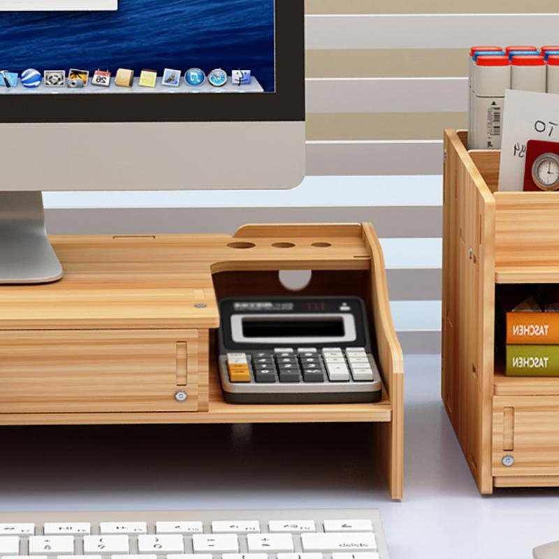 Desk-Holder Shelf Wooden Desktop Holder Computer Monitor Stand Multi-function Laptop Desk Holder With Cabinet Computer Riser