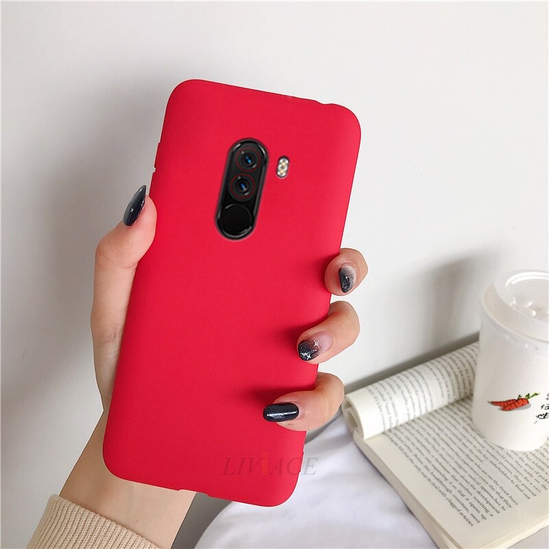 phone cases for xiaomi pocophone f1 candy color matte soft silicone tpu cases for poco phone f1 poko back cover fundas coque: red