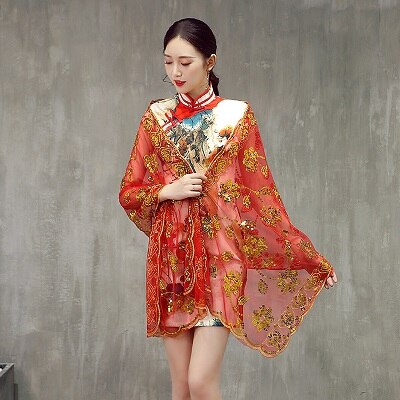 Pailletter bolero kvinder scalf sommer efterår kapper til aften fest kjoler: Rød og guld