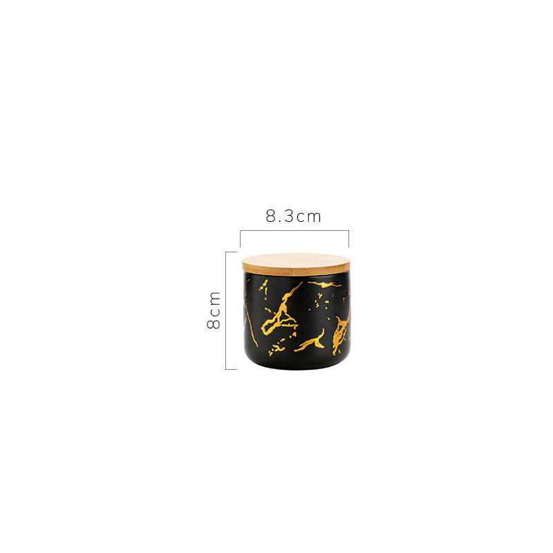 European Ceramic Storage Jar with Lid Marble Texture Kitchen Seal Cereal Dispenser Living Room Desktop Golden Stroke Candy Jar: A-small