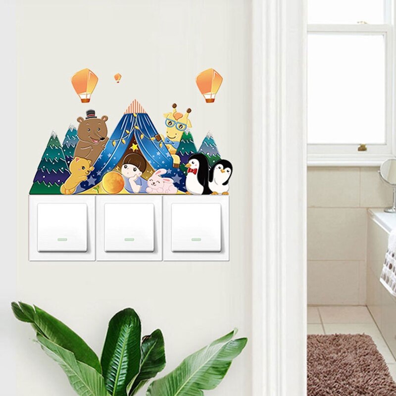 Wallsticker dyr enhjørning flamingo cover tegneserie værelse indretning 3d væg silikone tænd-sluk-kontakt lysende lyskontakt udtag