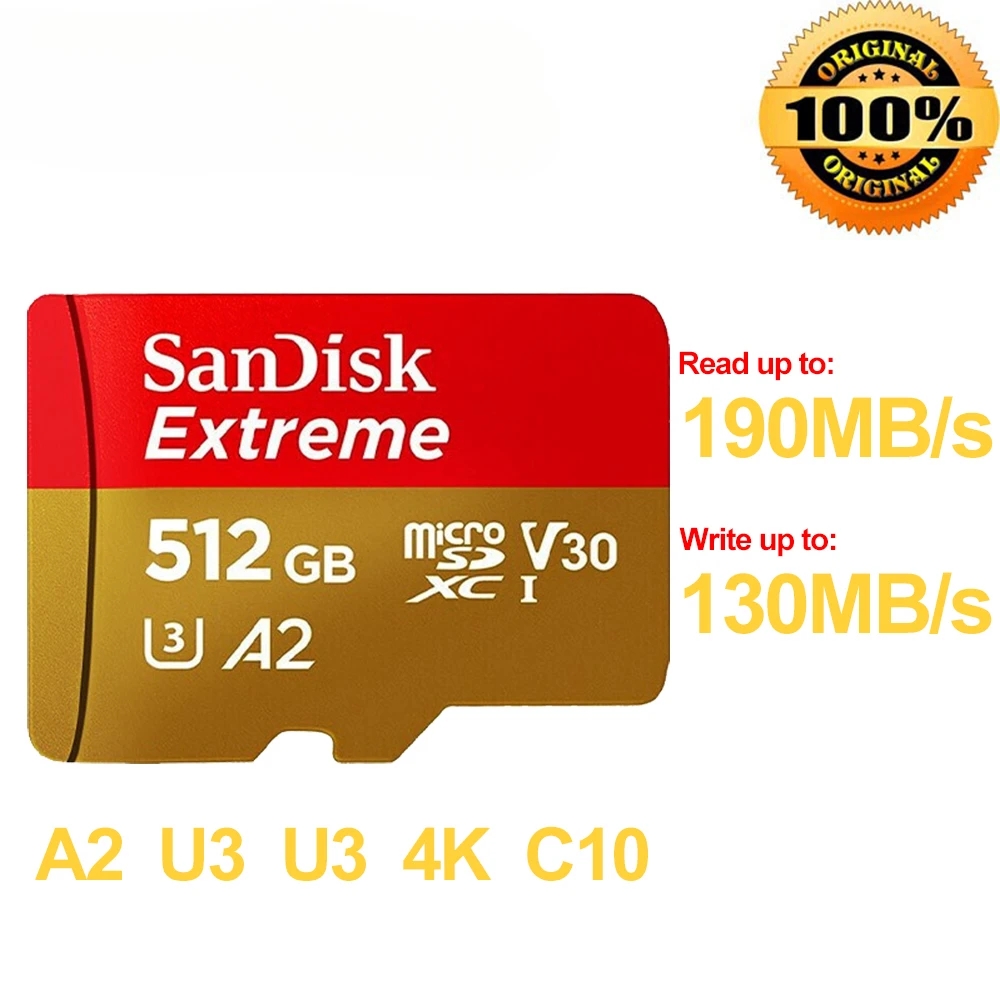 100% SanDisk Extreme MicroSD Card U3 A2 Memory Card V30 256GB 128GB 64GB 32GB Original TF Card A1 for Camera 512gB 1TB SDXC tf: 4GB