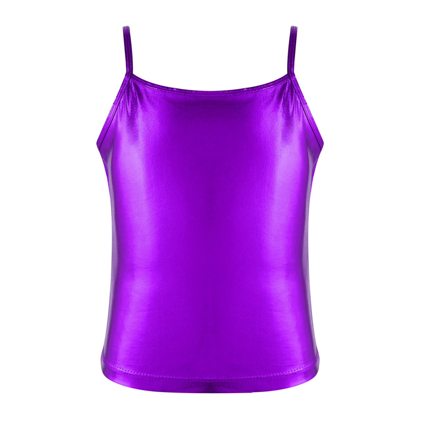 Camiseta sin mangas con tirantes finos para niños y niñas, Top metálico brillante para baile, ropa de baile, camisola de Ballet Gymanastics: 8 / Purple