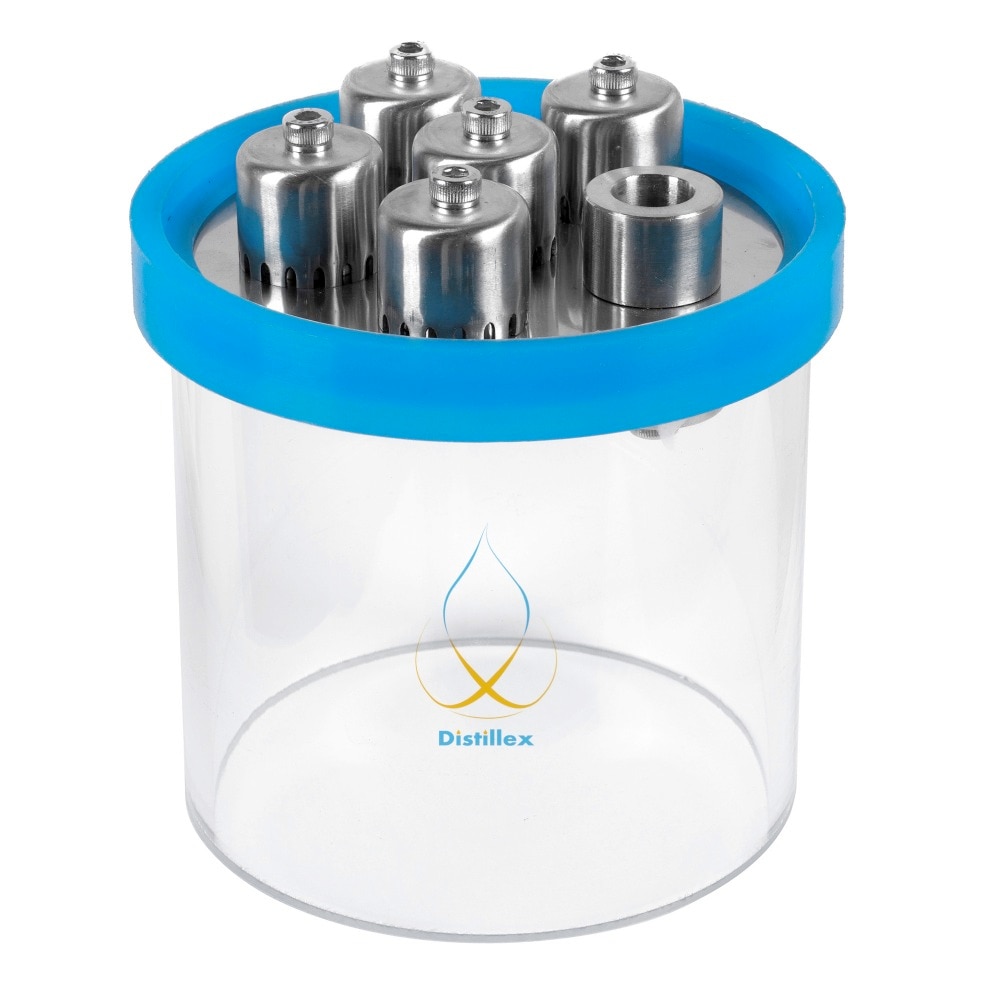 Glass bubble plates section with stainless steel bubble plate for distillation.