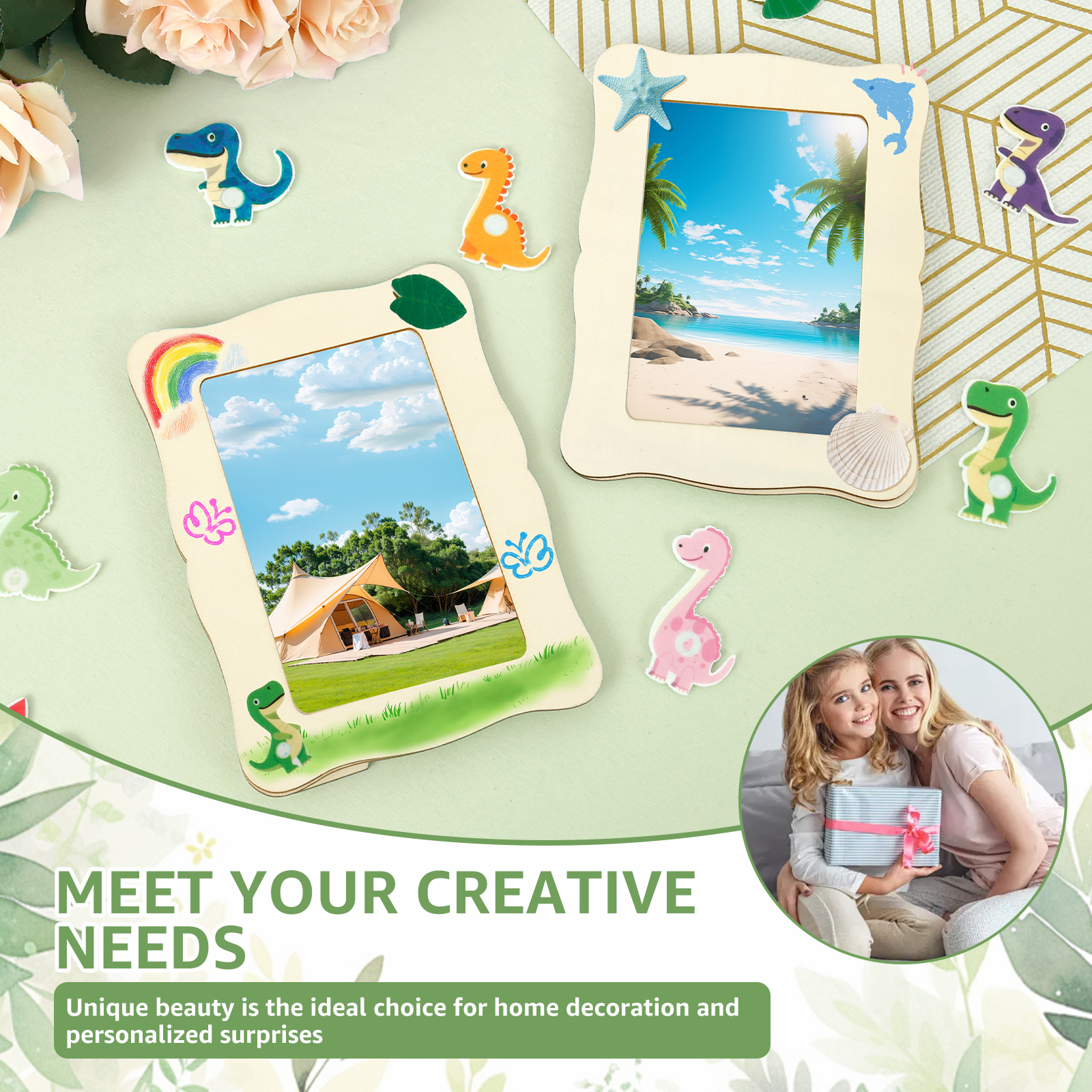 10Pcs Unfinished Wooden Frames Wavy/Rectangle Photo Holder DIY Painting Crafts Photo Display Stand Home Office Desktop Decor