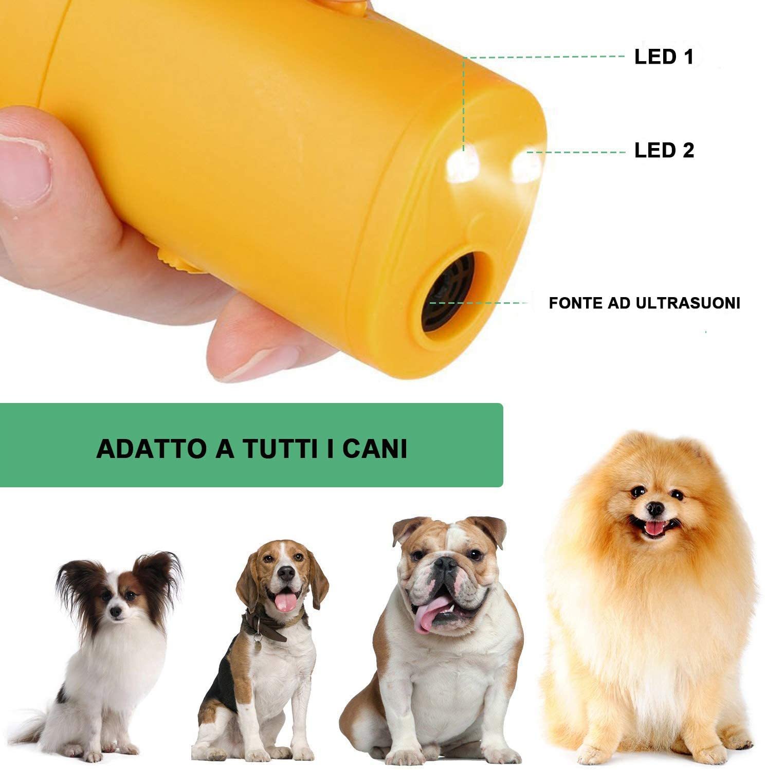 Ultrasonic Dog Repeller Electronic Anti Barking Stop Bark Handheld 3 in 1 Pet Dog Trainer with LED Flashlight Without Battery