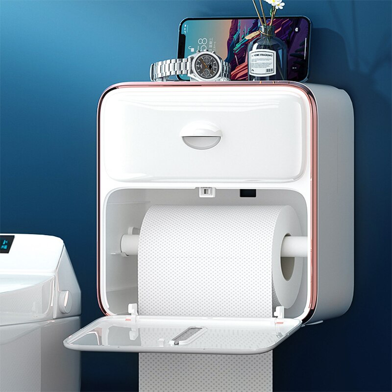 Waterproof Wall Mount Toilet Paper Holder Tissue Box Tray Roll Tube Storage Box Wc Roll Paper Stand Shelf Bathroom