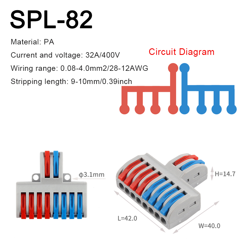 5 stk hurtig ledningssplitter splejsningsklemme spl type kompakt leder push-in ledning kabelstik med let betjeningshåndtag: Spl -82