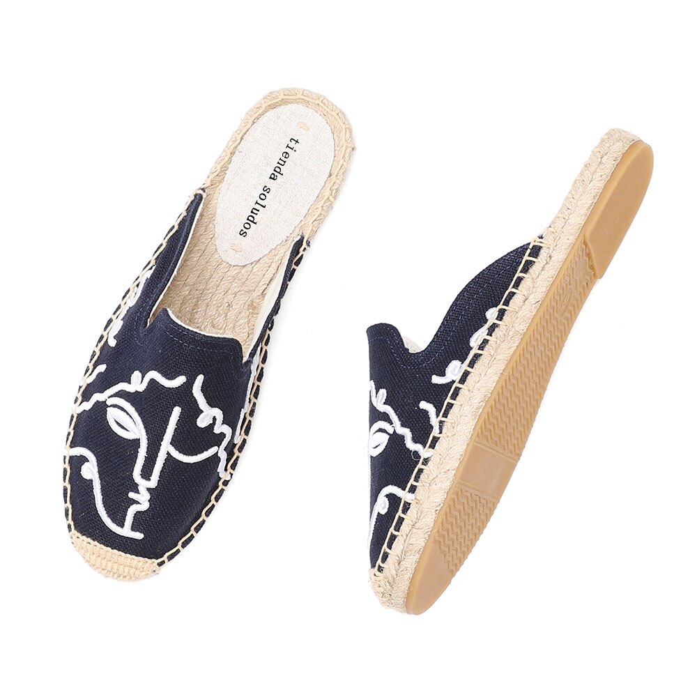 Tienda Soludos Espadrilles Hausschuhe Für Für Flache Echt Angebot Hanf Sommer Gummi Drucken Frau Schuhe Maultiere Pantufa