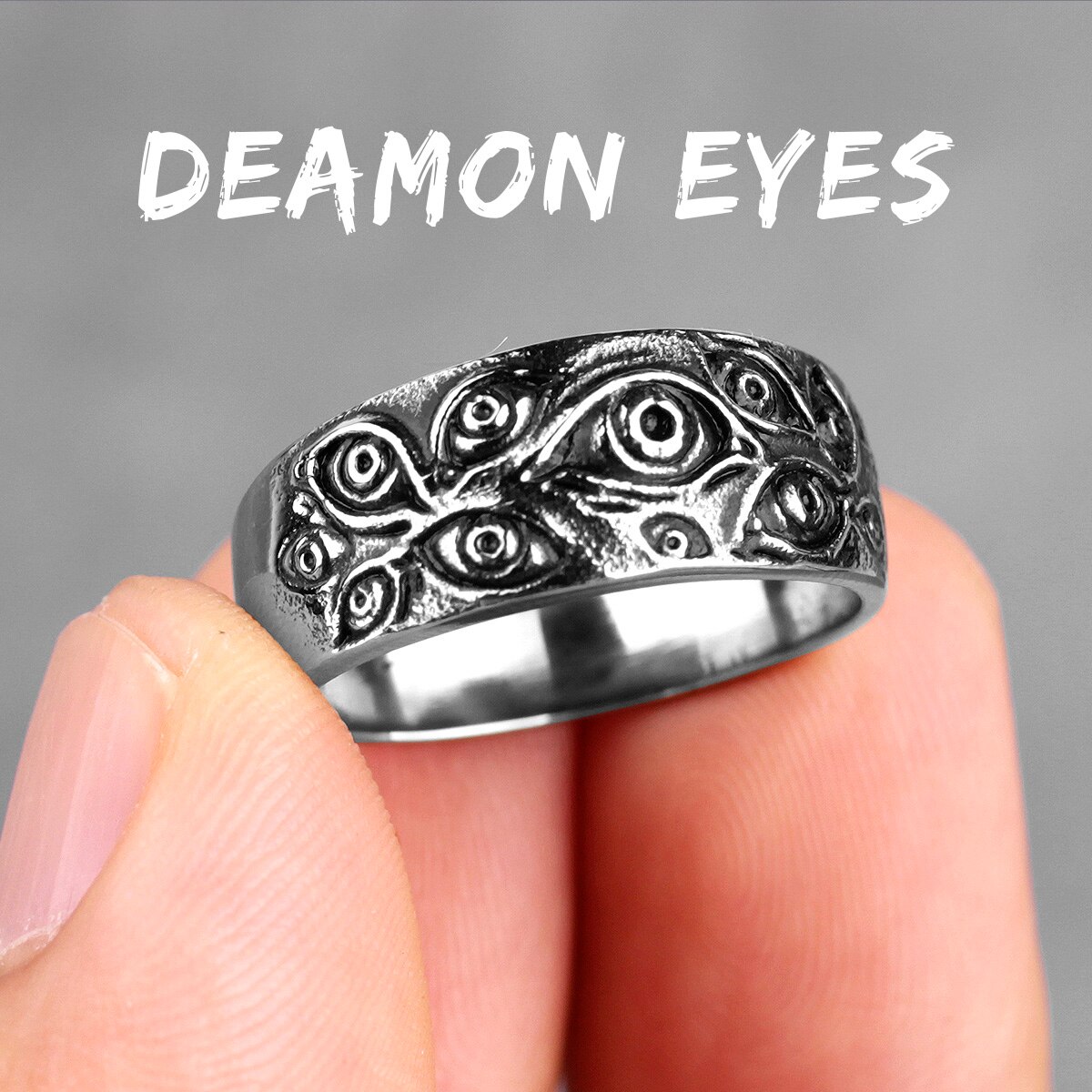 Stainless Steel Man Men Rings Punk Rock Hip Hop Demon Devil's Eyes Unique Personality for Biker Male Boy Jewelry