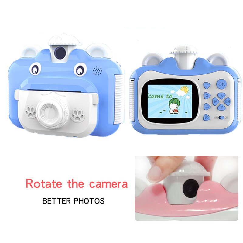 Kids Camera Instant Print Camera 180 ° Draaibare Lens Hd 1080P Digitale Camera Voor Kinderen Print Camera Met 100 stuks Thermisch Papier
