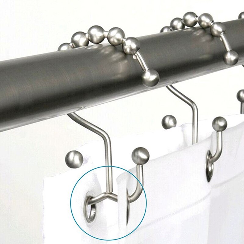 Rodillo de acero inoxidable para Cortina de ducha, gancho pulido, decoración de baño, 12 unidades