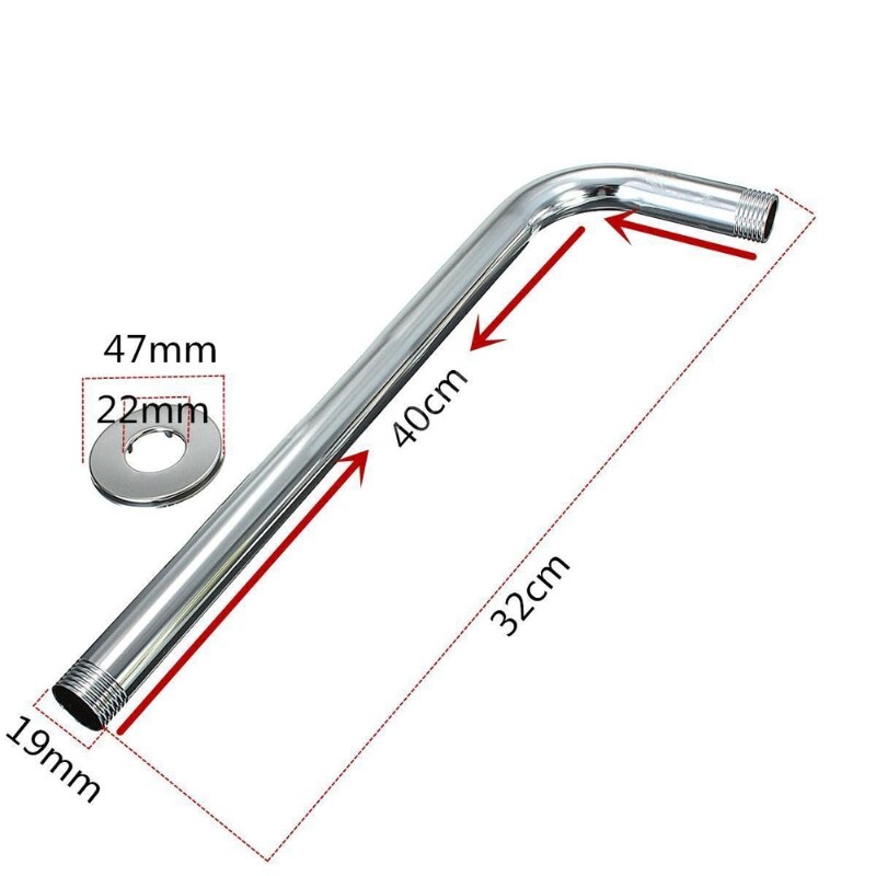 Shower Head Arm 40CM Round Curve Stainless Steel Finish Rainfall Bathroom Home