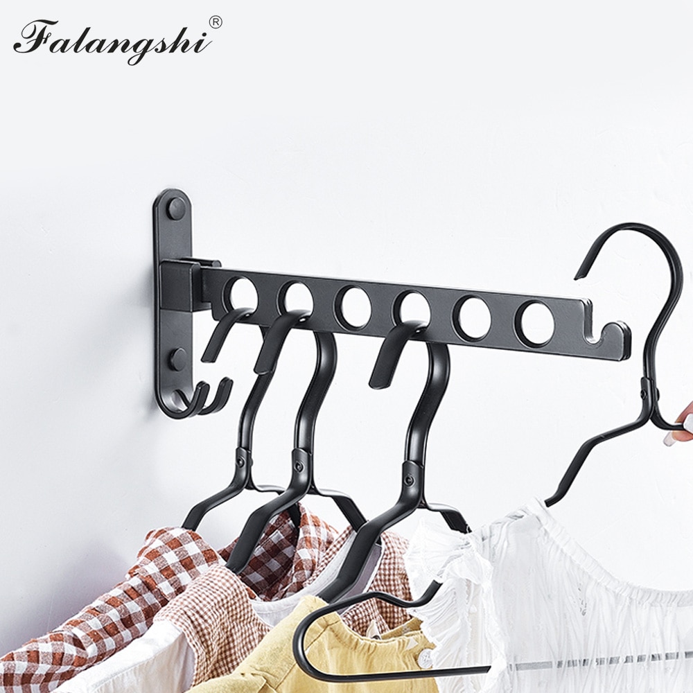 Black Folding Clothes Hanger Foldable Wall Clothes Drying Racks Hangers Space Aluminum Clothes Hanger Organization WB3013
