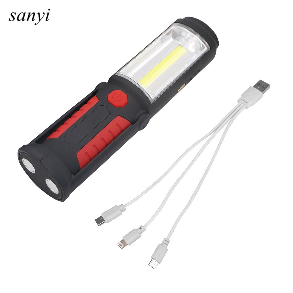 Flexible USB Rechargeable COB LED Work Light Hand Torch Flashlight Magnetic Work Lamp Power Phone Charging Lamp Camping Lantern