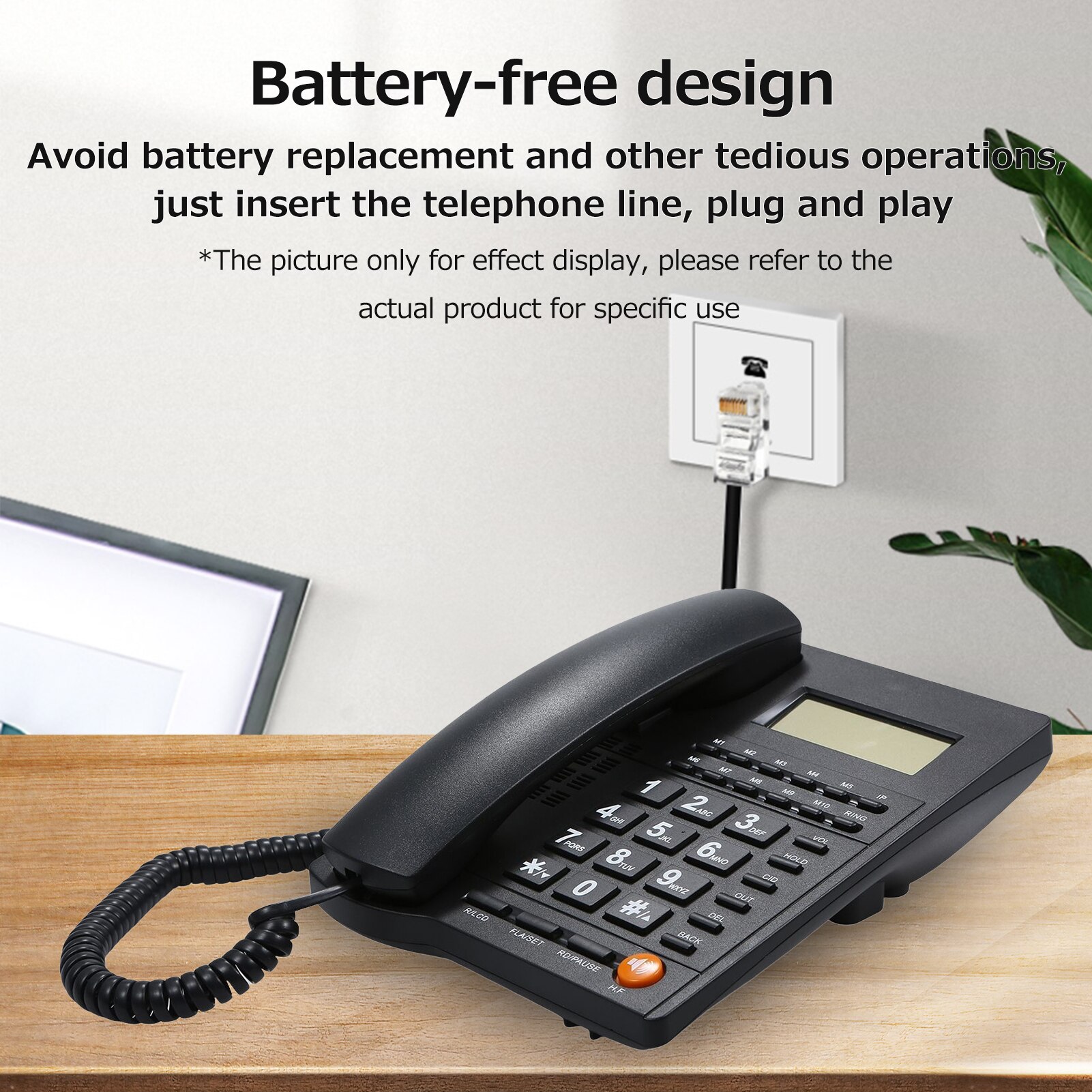 Desktop Corded Telephone Landline Telephone with Caller Identification LCD Screen Adjustable Brightness Black(US Telephone Line)