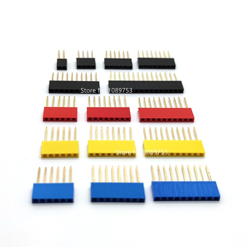 10 stk 2.54mm stablebare lange ben hun-header 2/3/4/5/6/8/10/15p enkeltrads kobling flerfarget uttak for arduino pcb