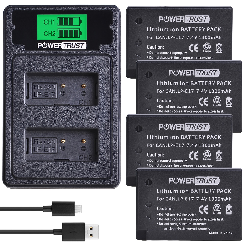 PowerTrust 2X LP-E17 LPE17 LP E17 Batterij + LCD USB Charger met Type C Poort voor Canon EOS M3 M5 m6 Rebel T6i T7i EOS 77D 750D