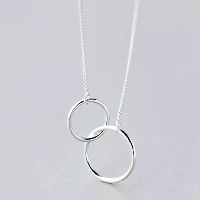 Double Circle Interlock Clavicle Short Necklace 925 Sterling Silver Necklace For Women collares S-N191