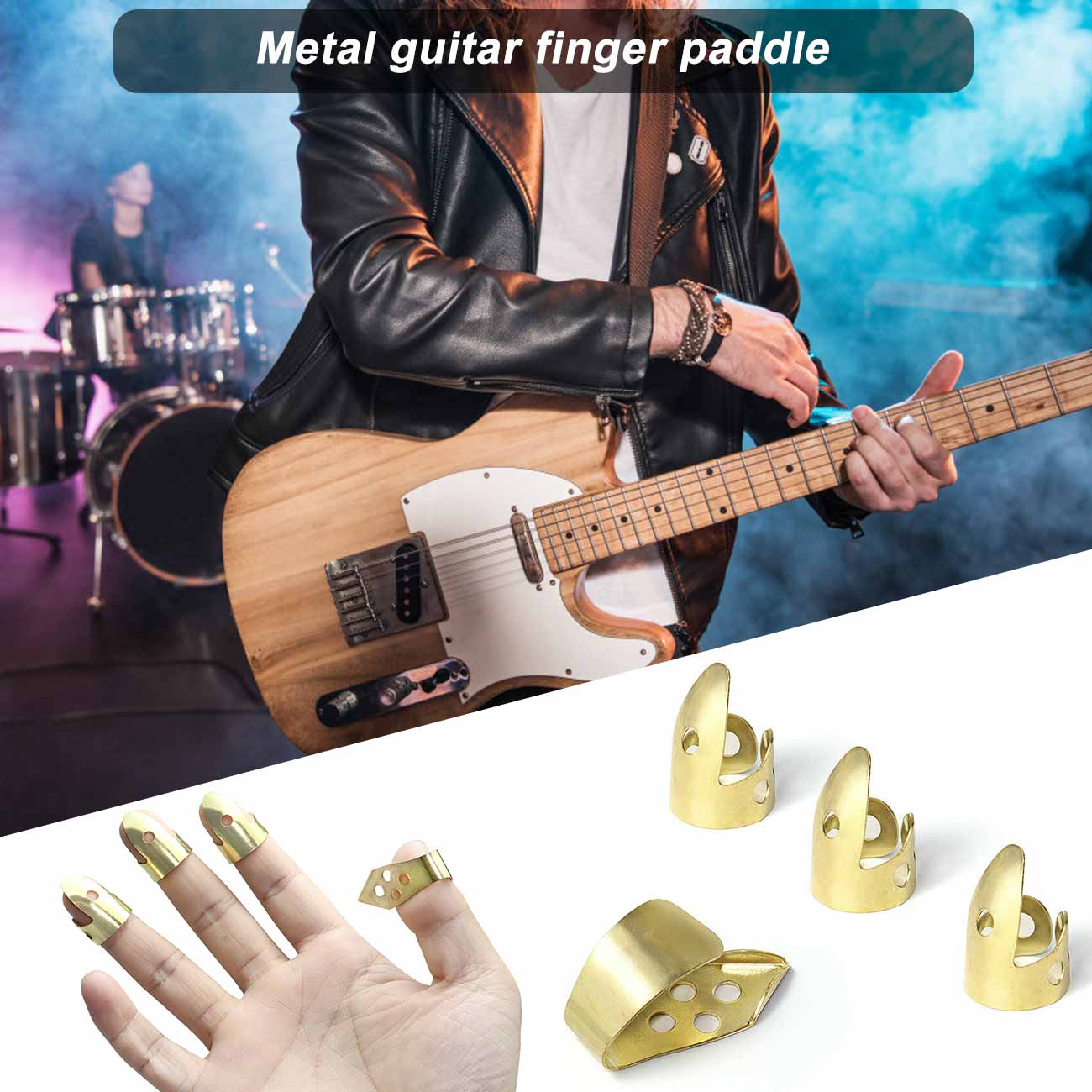 3 Index Fingers + 1 Thumb Banjo Metal Picks Adjustable Guitar Finger Picks