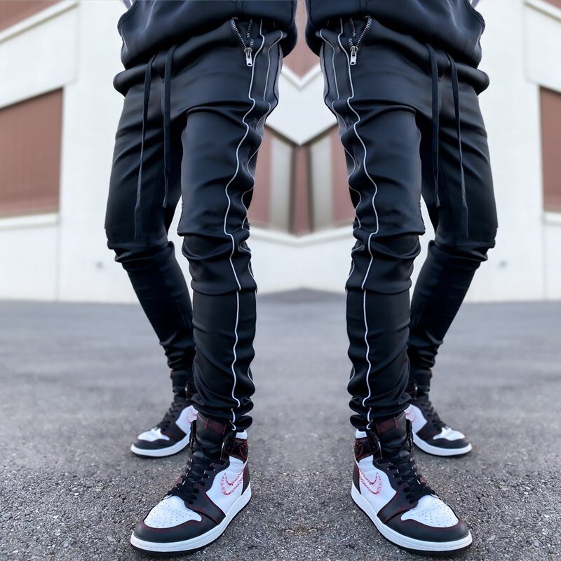 Pantalon de jogging réfléchissant pour homme avec poches zippées et bas ouvert pour le jogging, l'entraînement, la gym, la course à pied, l'entraînement