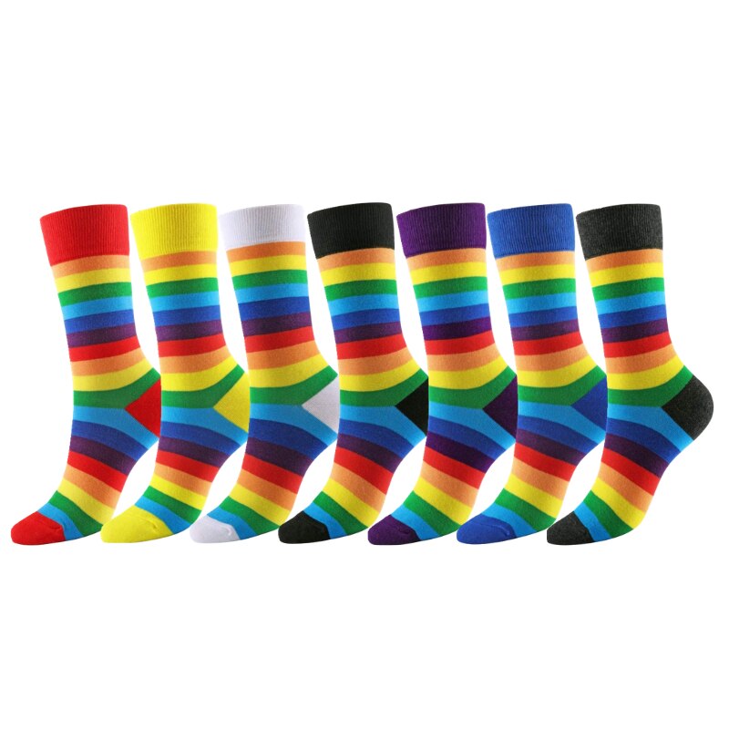 RMSWEETYIL Colorful Striped Rainbow Socks Womens Pride Neon Crazy Novelty Fun Cotton Ladies Girls Funny Casual Dress Crew Sock