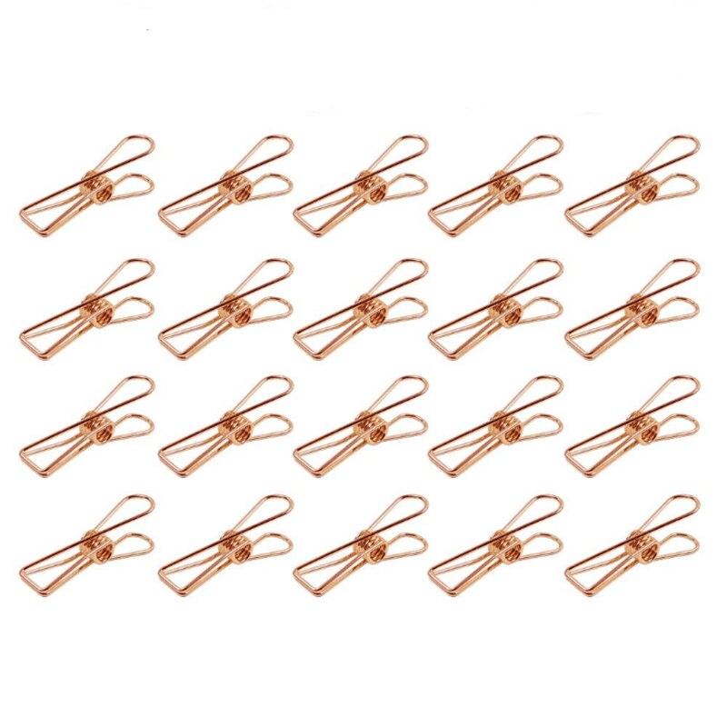Förpackning  of 25 roséguld små metallklämmor - klädstrådsklämmor för flera ändamål