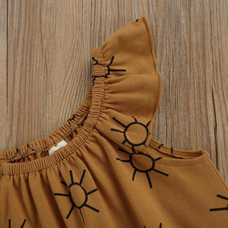 Newborn Baby Girls Boys Jumpsuits Sun Printed Ruffles Short Sleeve Rompers Outfits 0-18M