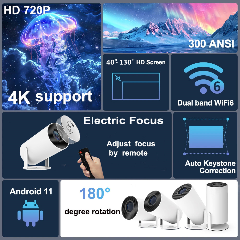 2025new DITONG HY300 pro HD 4K Projector portatil Android LED Video Home Theater Cinema mini Proyector Movie HY300plus
