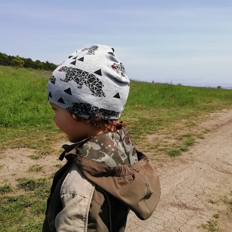 Gorros de lana de punto de algodón con doble Impresión de animales de dibujos animados de para niños y niñas gorros de invierno de primavera y otoño