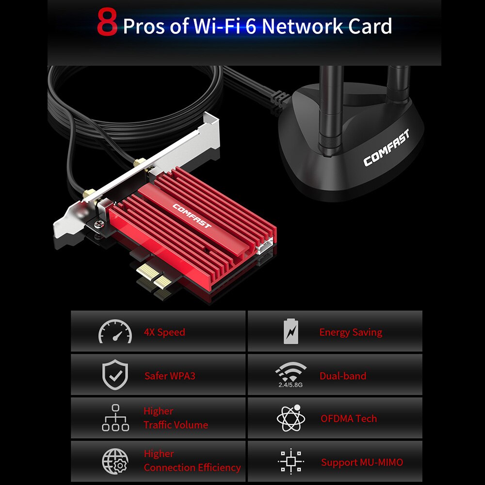 Wi-Fi 6 Adapter Intel AX200 Bluetooth 5,0 Netzwerk Wifi Karte 802,11 ac/ax 2,4G 5G kabellos 3000mbps PCIe Dual Band Schreibtisch PC