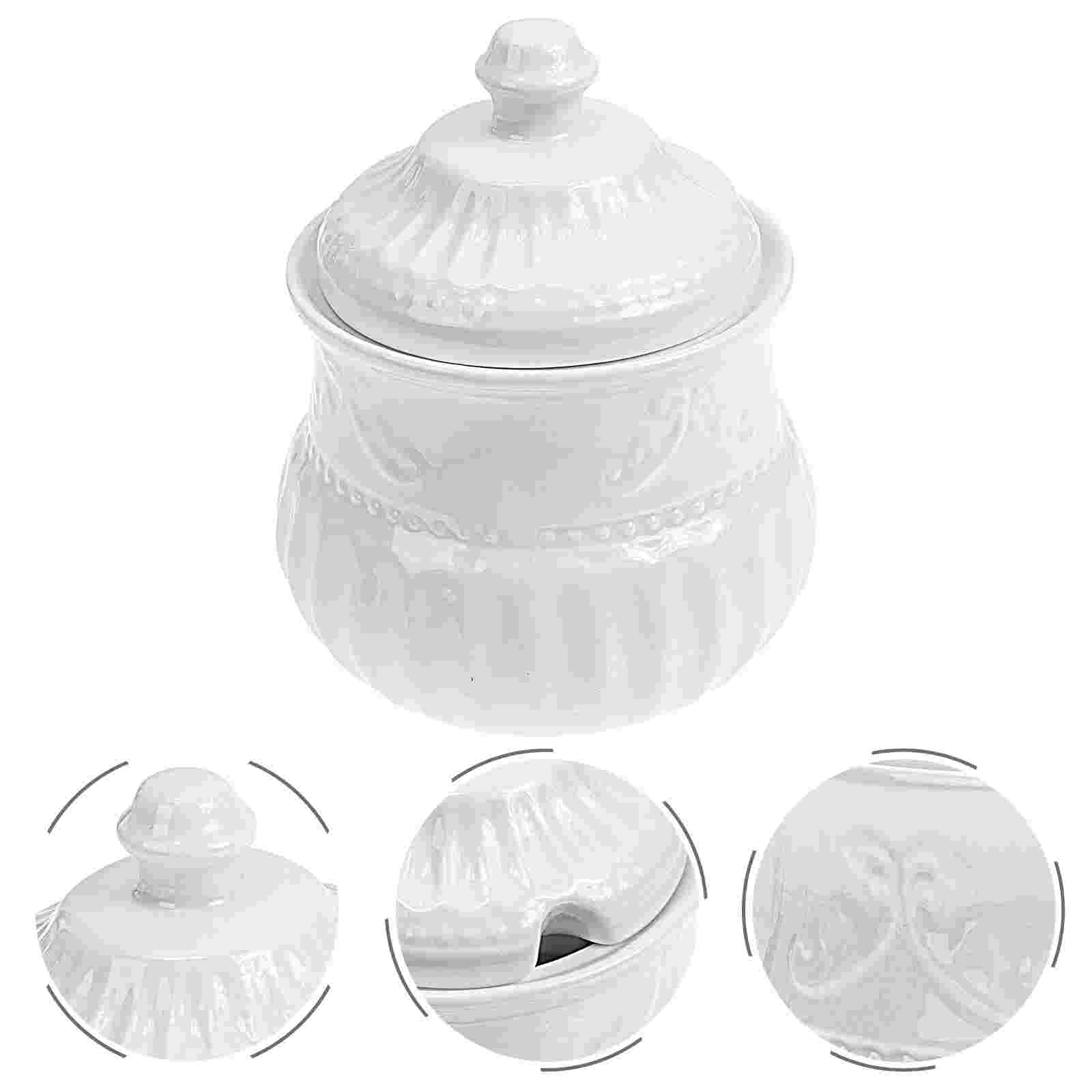 Embossed Ceramic Sugar Cube Jar Delicate Sugar Jar Coffee Shop Sugar Holder
