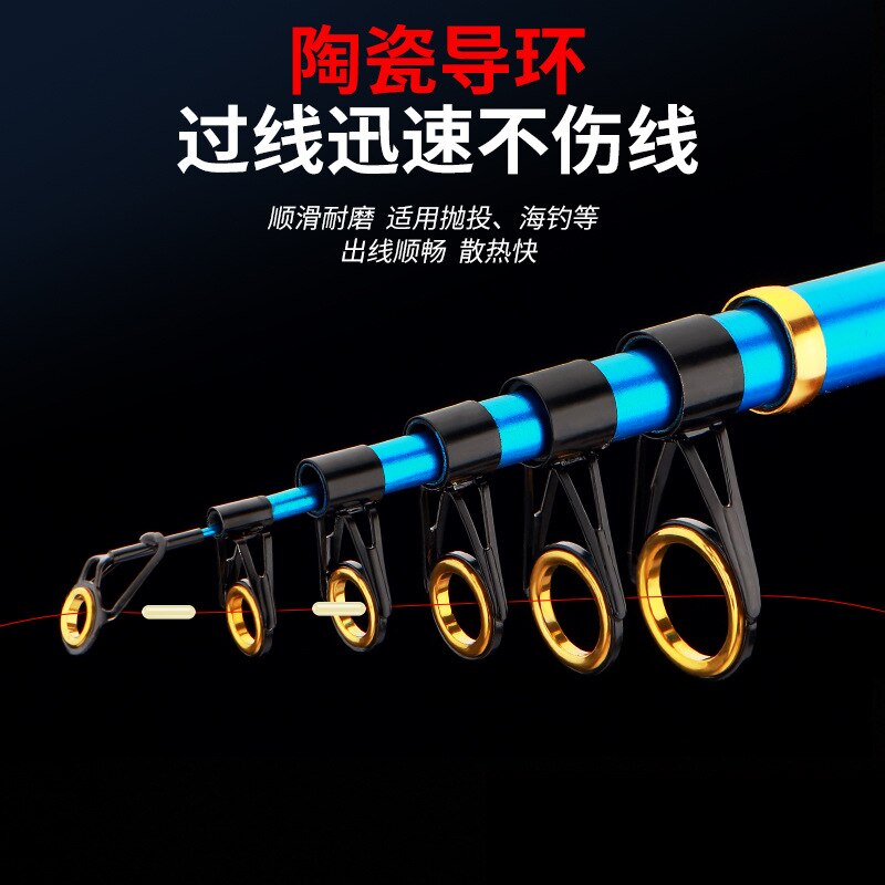 Carbon Blue Spinning Sea Pole Reel Combo 3.6M 4.2M 4.5M Big Guide Ring Slip Floating Fishing Rod Far Cast Multi-purpose Boat Rod