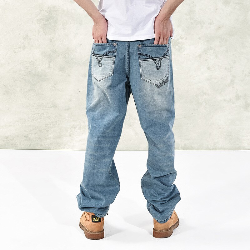 46 Plus Size Summer Men's Baggy Male Casual Denim Straight Pants Loose Jeans Trousers Streetwear