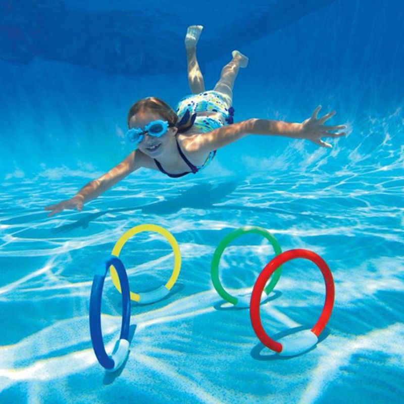 4 Pcs Diving Rings Swimming Pool Toy Colorful Sinking Underwater Fun Toys for Kids Dive Training and Retrieve Outdoor