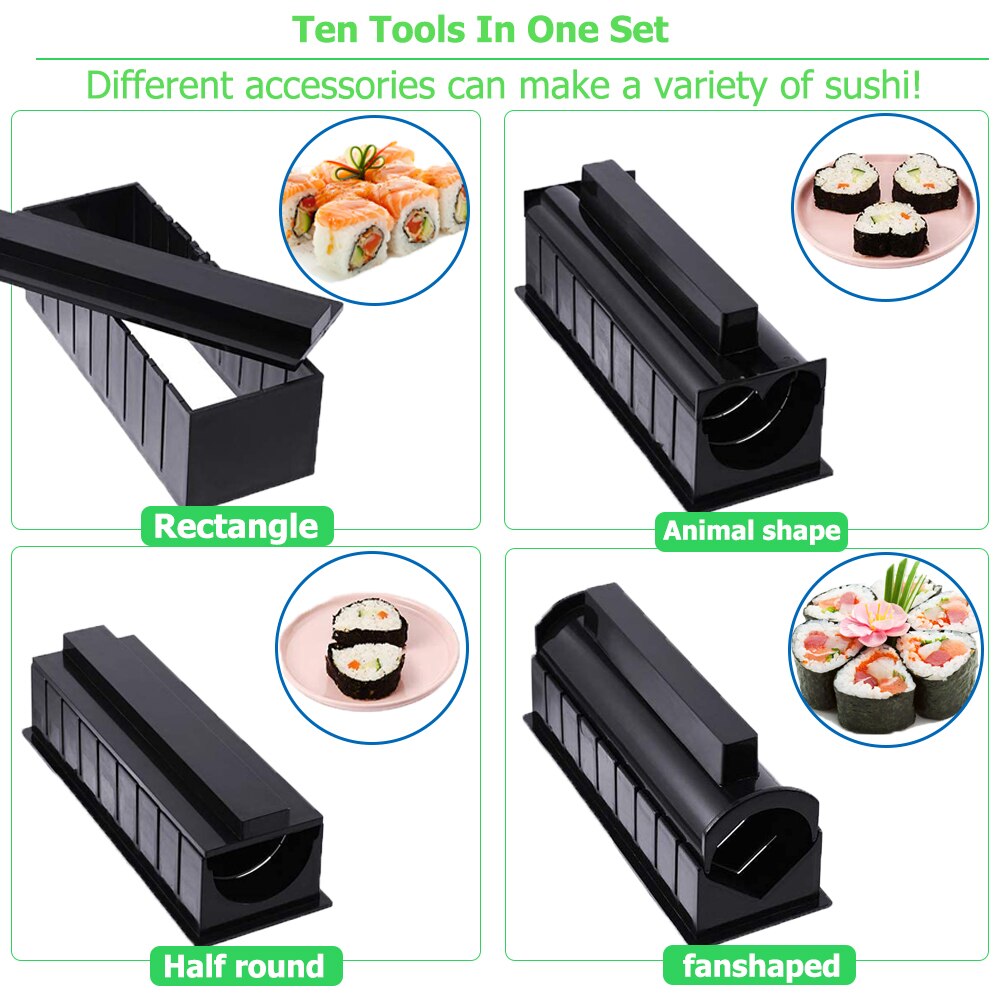 10 stk sushi maker lage sushi verktøy japansk risk ball kake rulleform multifunksjonell form risform