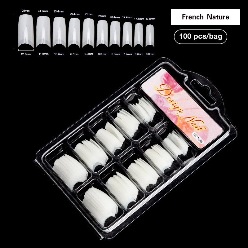 Dmoley 100 Pcs Valse Nagel Tips Wit/Clear/Natural Franse Stijl Vingernagels Nail Tips Volledige Cover False Acryl nail Art Tips: French Nature