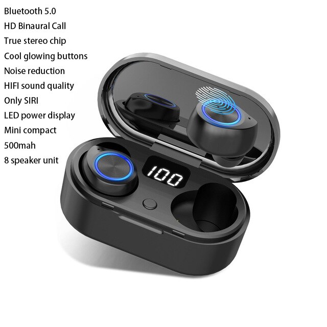 Touch Bluetooth Oortelefoon Draadloze Noise Cancelling Headset Hd Oproep Tws Led Oordopjes Bluetooth Oordopjes Waterdichte V5.0: 5.0 black