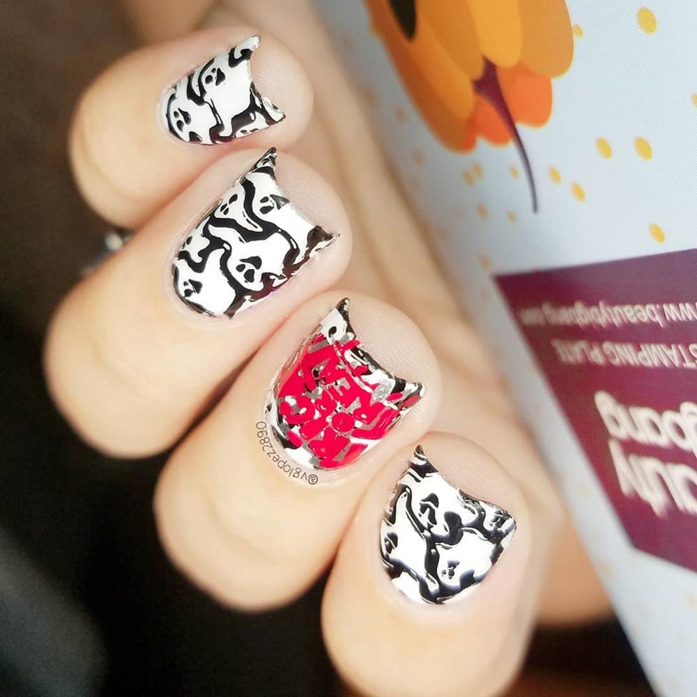 Beautybigbang negle stempling plader halloween edderkop kraniet græskar heks billede nail art skabelon stencil til negle bbb xl -027