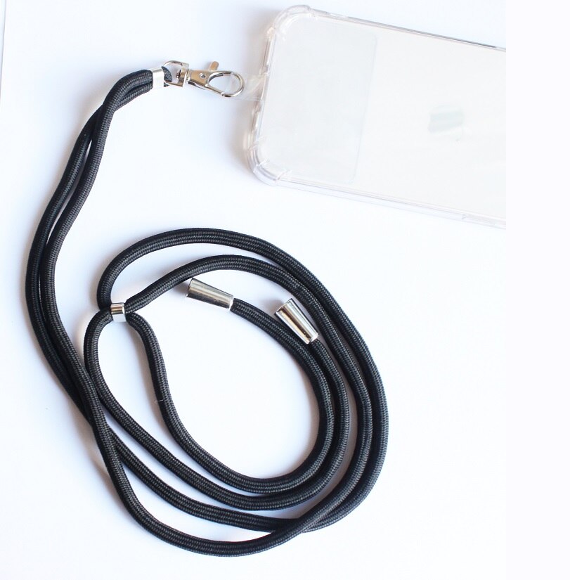 Cordon pour coque de téléphone portable + adaptateur universel, ruban de suspension pour accrocher, jaune, rouge, noir, gris, lilas, bleu: Black